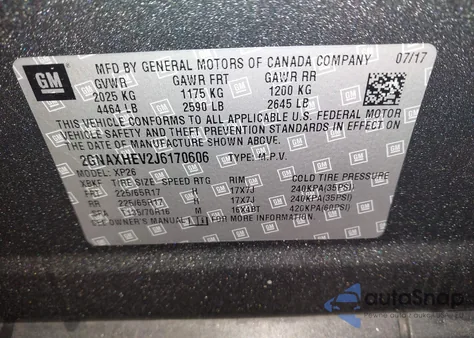 2018 Chevrolet Equinox Ls из США, поврежденный, VIN 2GNAXHEV2J6170606